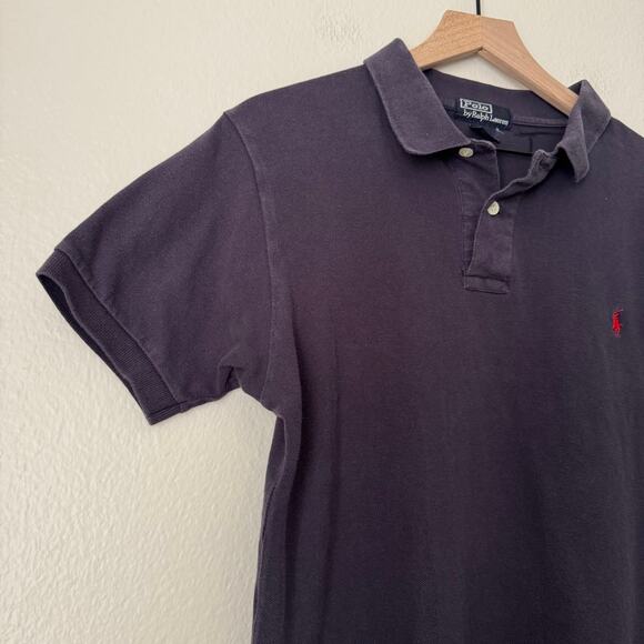 Vintage Polo Ralph Lauren Men Navy Blue Collared Shirt Polo Red Logo Size Medium - Picture 4 of 9